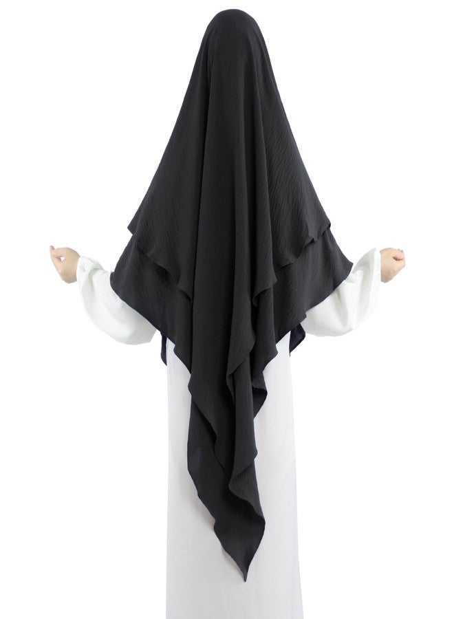 khalat حجاب صلاة إسلامي من طبقتين، ناعم ومريح، مناسب للنساء، من دبي، حجاب طويل فوري أسود - Image 4